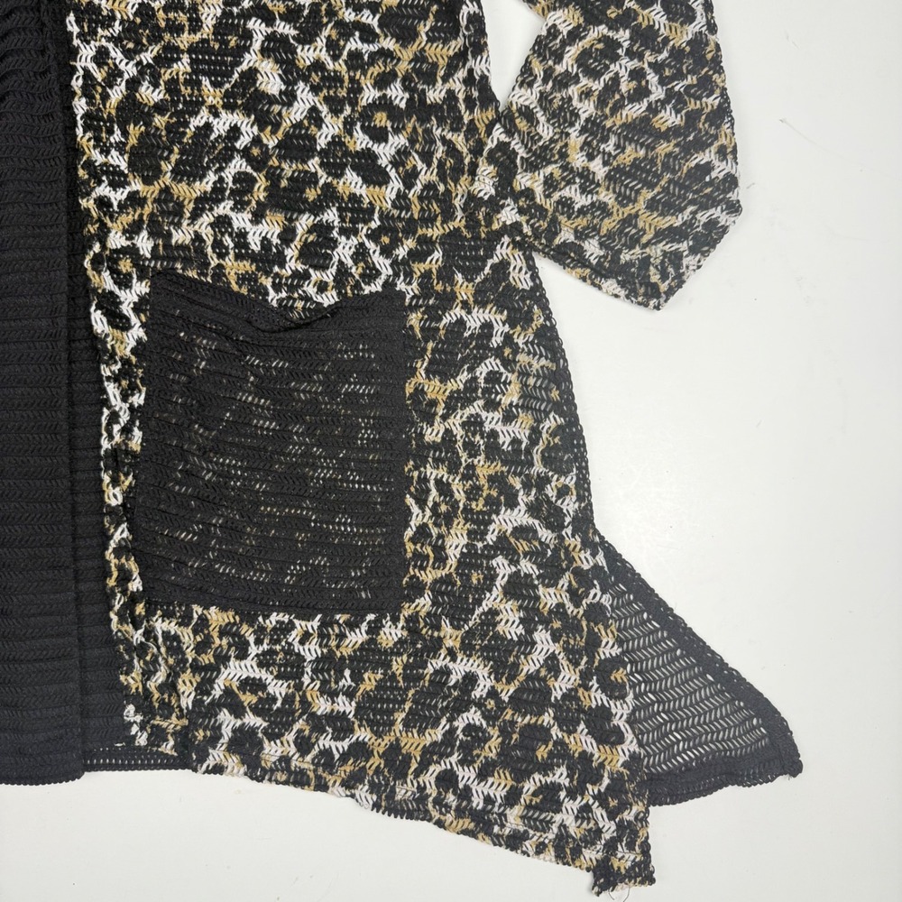Women Leopard Print Sheer Lightweight Mesh Cardigan Black Pockets Large - Picture 5 of 14